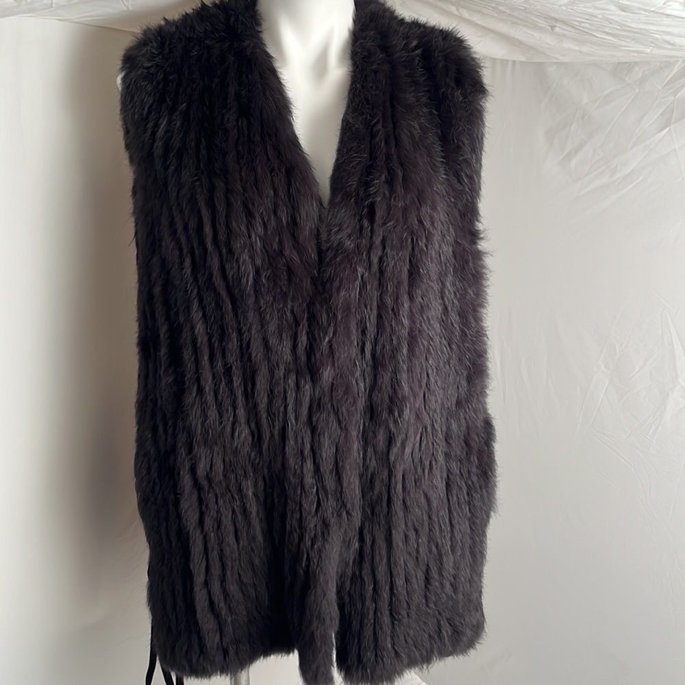 Love Token Black Super Soft Rabbit Fur Vest With Lace-Up Side Detail